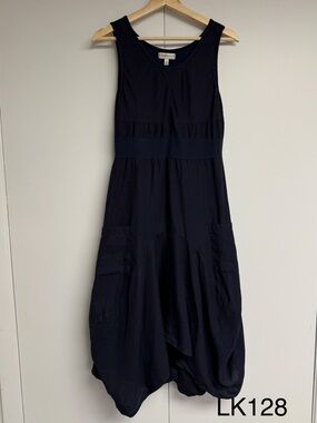 Neiman Marcus Navy Linen Asymmetrical Maxi Dress M Lagenlook